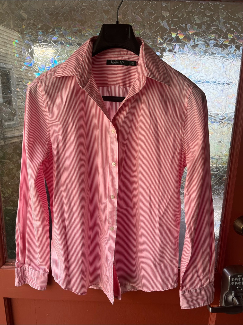 Lauren Ralph Lauren Pink Stripe womans Dress Shirt size M